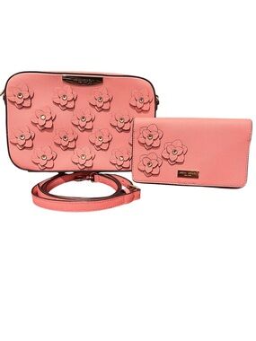 Henri Bendel Gorgeous Flower Embossed Crossbody Bag & Wallet Sakura Pink NWOT